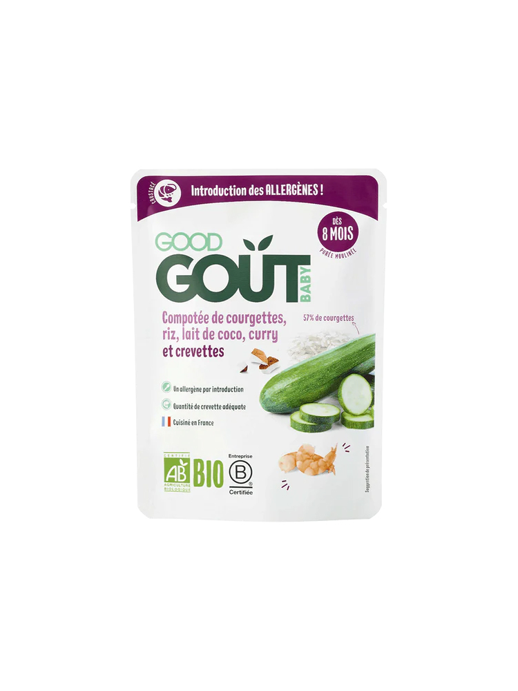 Good Goût Compotée de Courgettes, Riz, Curry , Crevettes et Lait de Coco Dès 8 Mois Bio 190 g